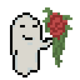 pixel art ghost holding bouquet of flowers